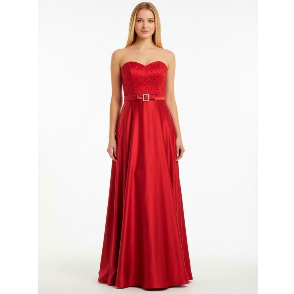 Vintage Jessica McClintock Gunne Sax Gown Size 13 Red Satin Formal Dress USA